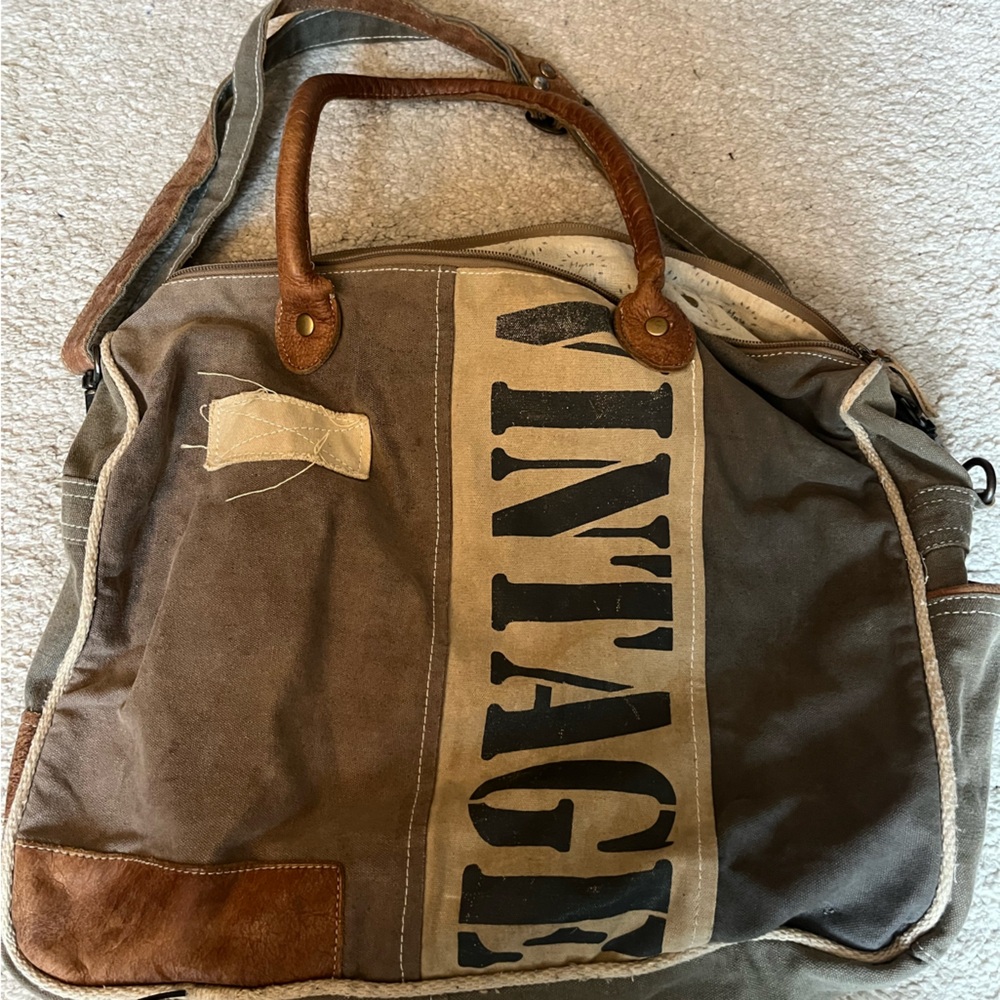 Vintage Brown Canvas Messenger Bag